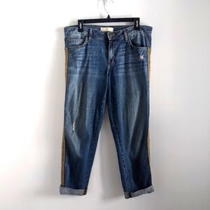 𝅺cj by Cookie Johnson Relaxed Boyfriend Crop Jeans 29 Woven Boho Trim Cuffed
